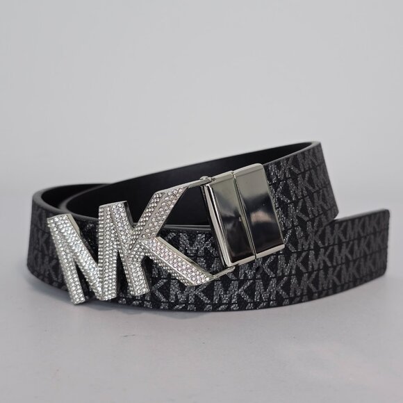 NWT MICHAEL Michael Kors Reversible Belt Black Size S - Silver Logo - Picture 1 of 7